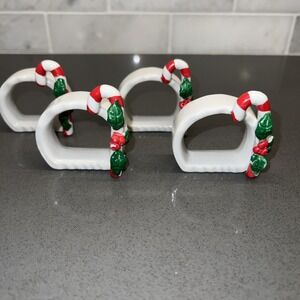 1995 Vintage Porcelain Napkin Rings! Candy Canes! They Are Beauts! 😍 Set Of 4